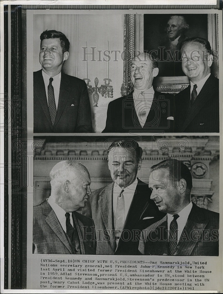 1961 Press Photo Dag Hammarskjold Meeting President John F. Kennedy Adlai - Historic Images