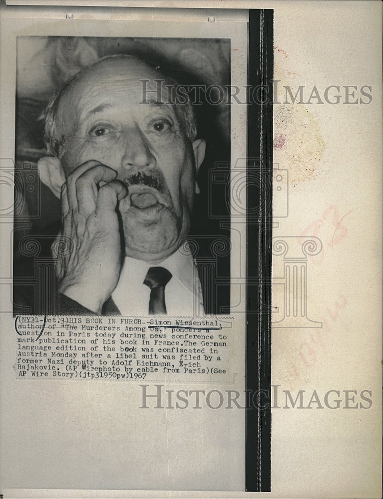 1967 Press Photo Simon Wiesenthal, author of &quot;The Murderers Among Us&quot; - Historic Images