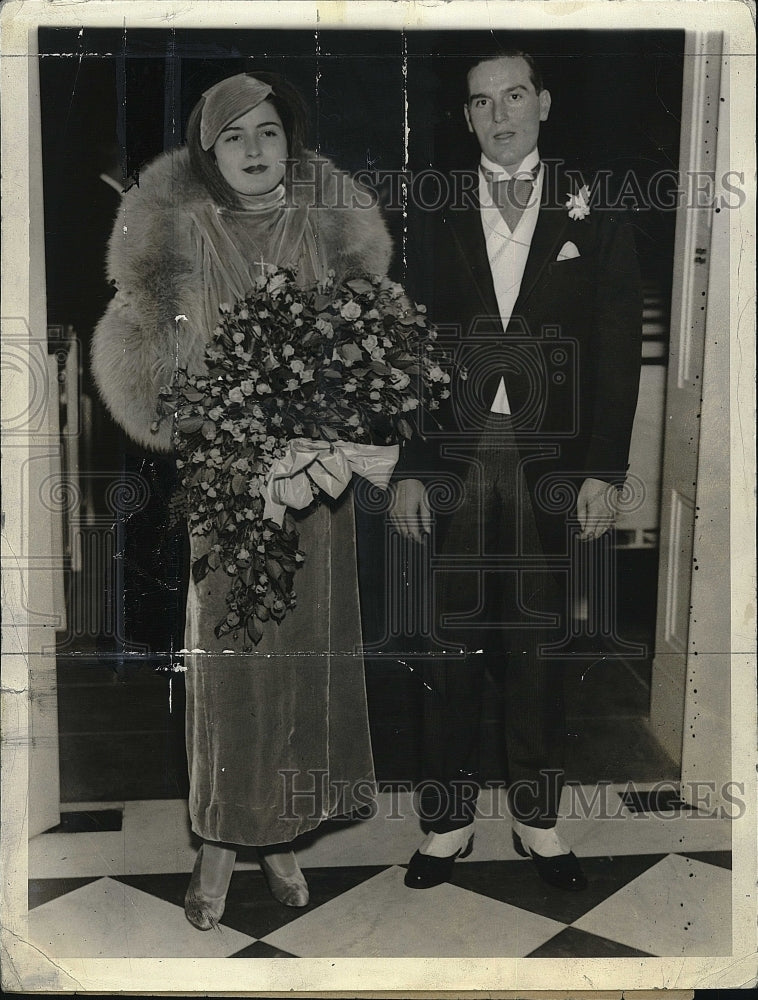1933 Press Photo Andrew Pierce III with Bride Marian Hughes Whitehead in NY - Historic Images