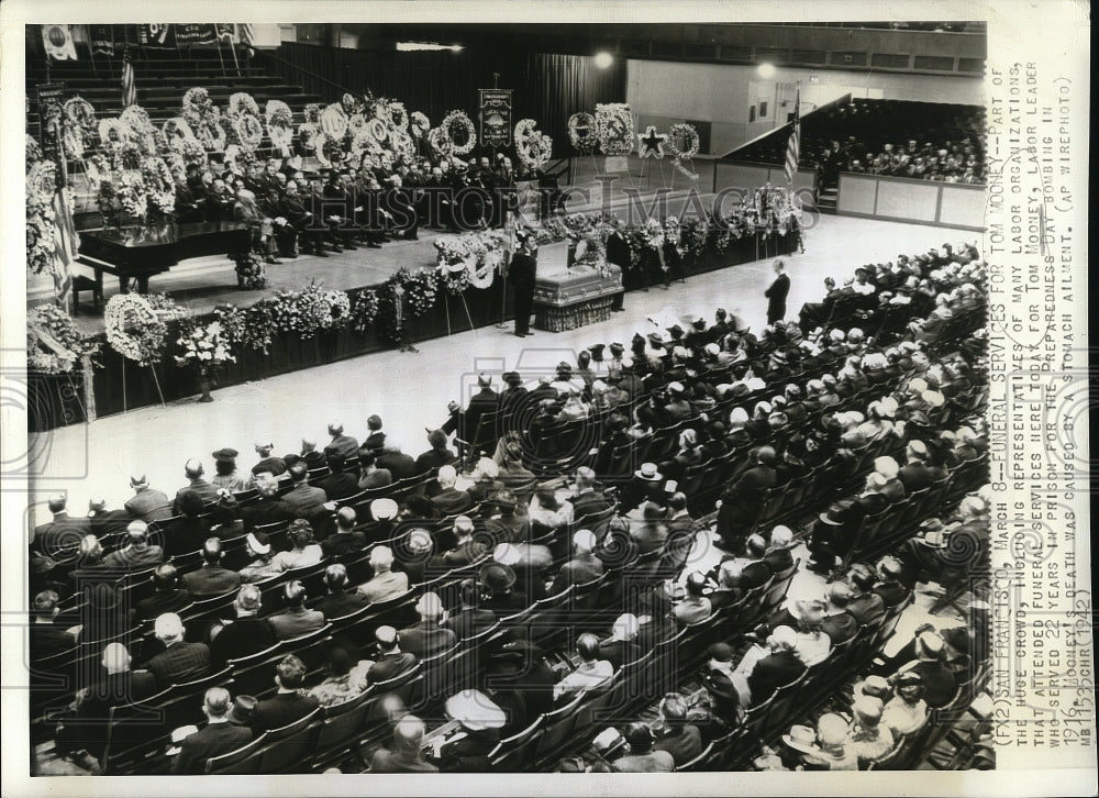 1942 Press Photo Funeral of Tom Mooney Accused of Bombing Parade San Francis - Historic Images