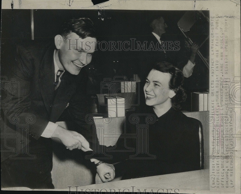 1949 Press Photo Indiana Politician Philip Willkie, Rep Jane Ann Noble - Historic Images