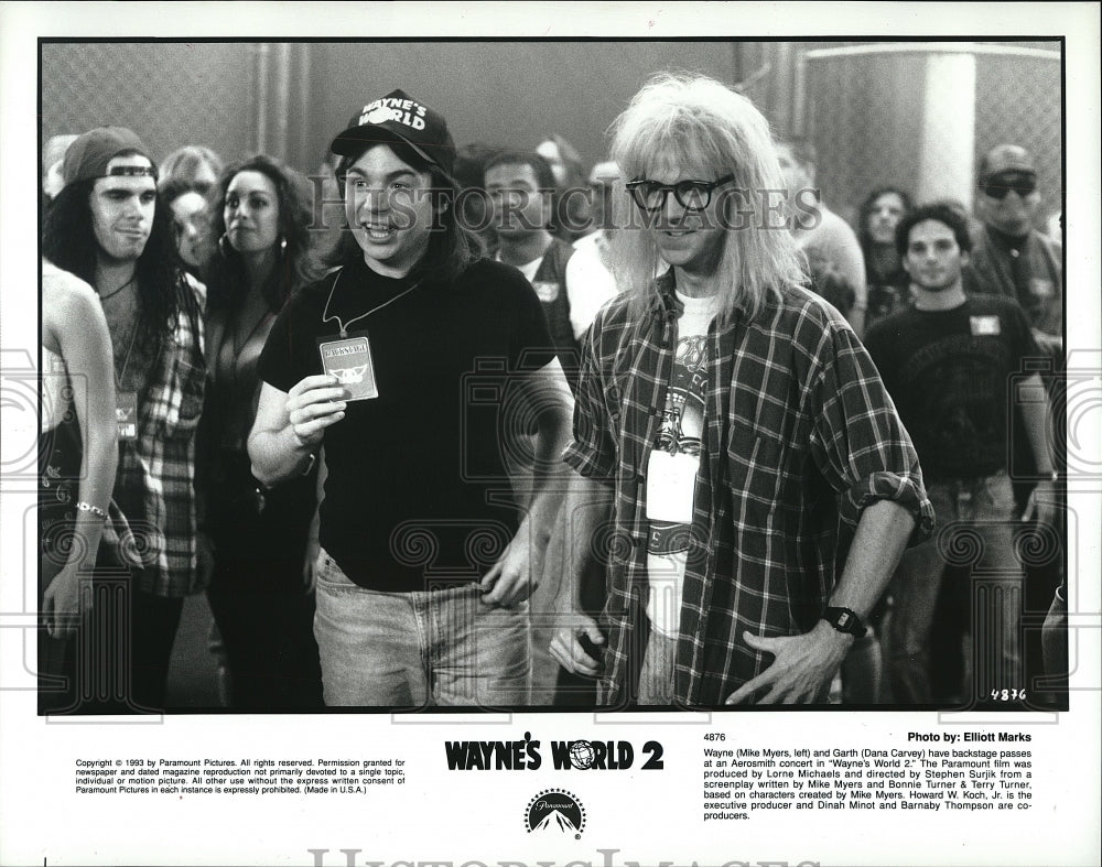 1993 Press Photo Mike Myers, Dana Carvey, &quot;Wayne&#39;s World 2&quot; - Historic Images