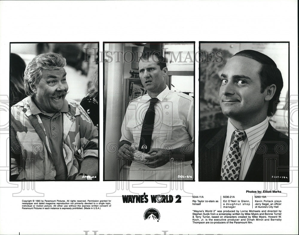 1993 Press Photo Rip Taylor, Ed O&#39;Neill, Kevin Pollak In &quot;Wayne&#39;s World 2&quot; - Historic Images