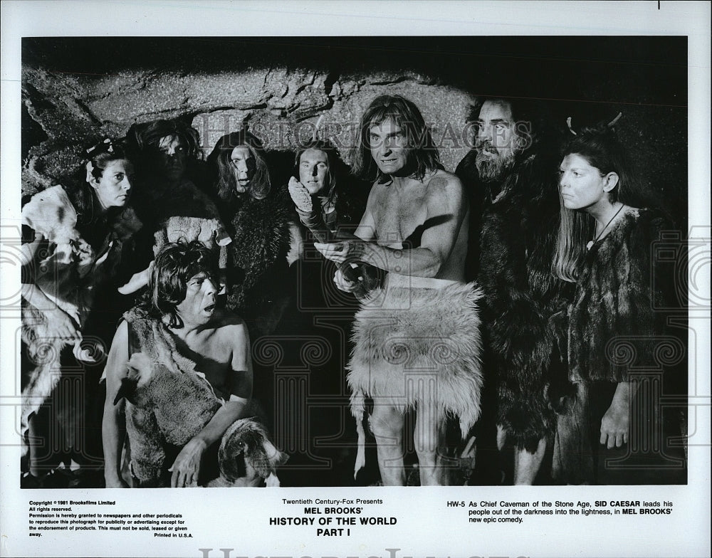 1981 Press Photo Sid Ceasar as Chief Caveman in &quot;History of the World Part I&quot;. - Historic Images