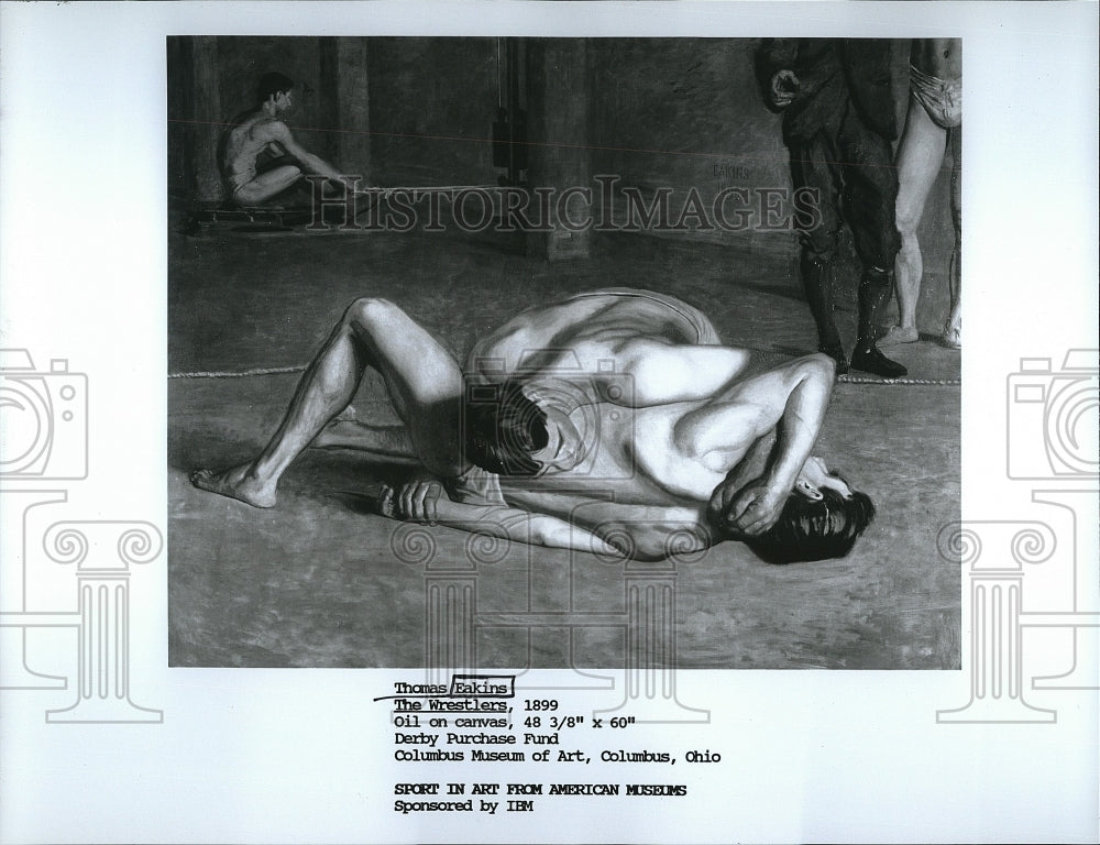Press Photo Thomas Wakins Painting &quot;The Wrestlers&quot; - Historic Images