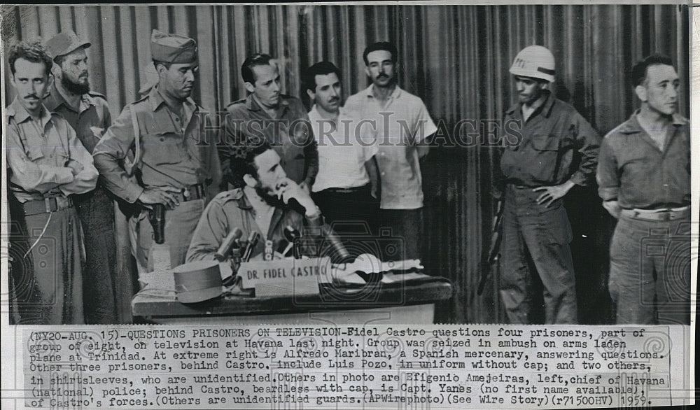 1959 Press Photo Cuban Premier Fidel Castro Questions Prisoners on TV - Historic Images