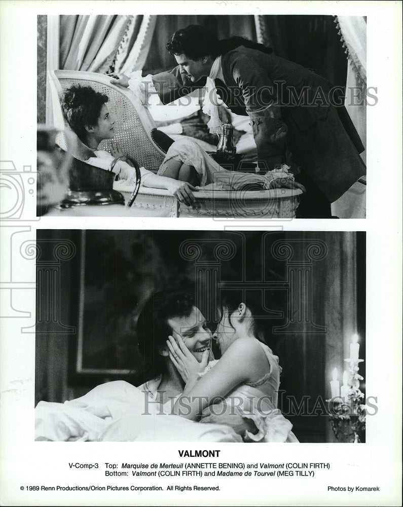 1989 Press Photo Scenes From Valmont Film With Annette Benning And Colin Firth - Historic Images