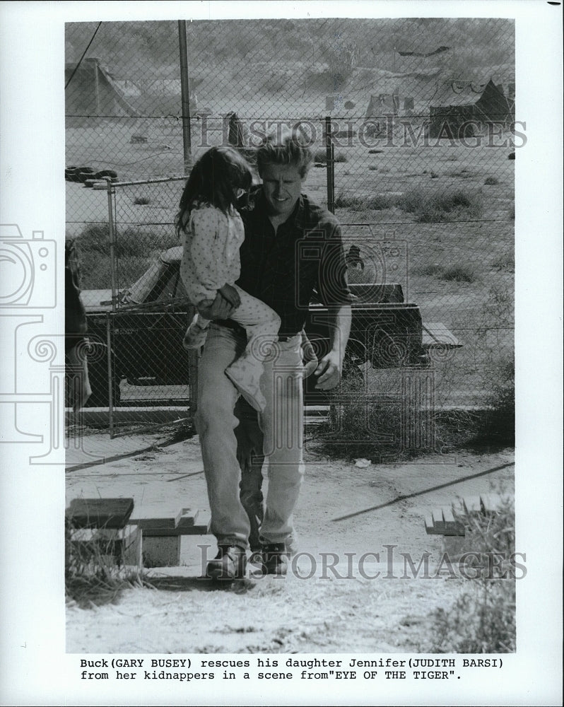 Press Photo Scene From Eye Of The Tiger Film With Gary Busey And Judith Barsi - Historic Images