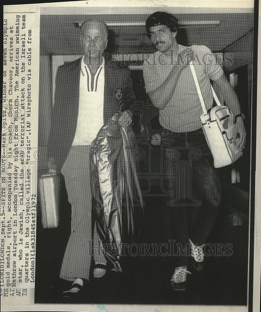 1972 Press Photo Olympic gold medal swimmer Mark Spitz & coach Chavoor - Historic Images
