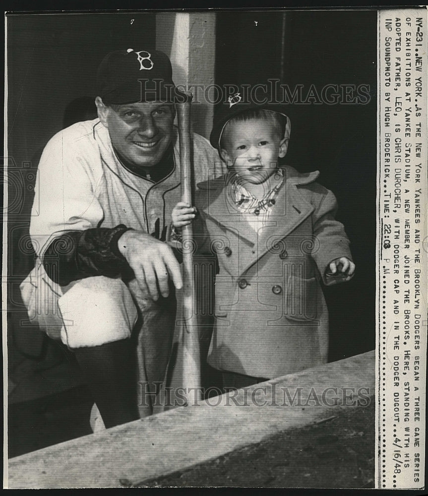 1948 Press Photo Brooklyn Dodger Leo Durocher & son Chris - Historic Images