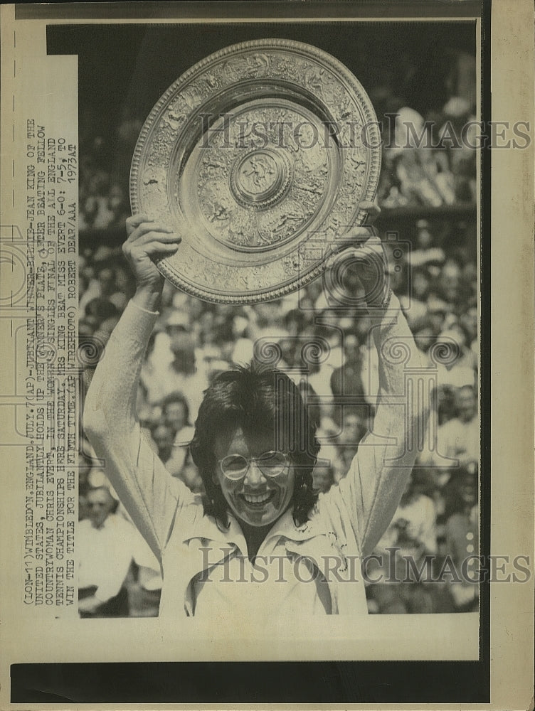 1973 Press Photo Billie-Jean King of the US after winning the Women&#39;s Singles - Historic Images