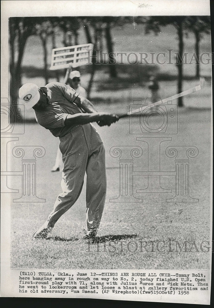 1958 Press Photo Tommy Bolt finished US Open w/ Julius Boros &amp; Dick Metz - Historic Images