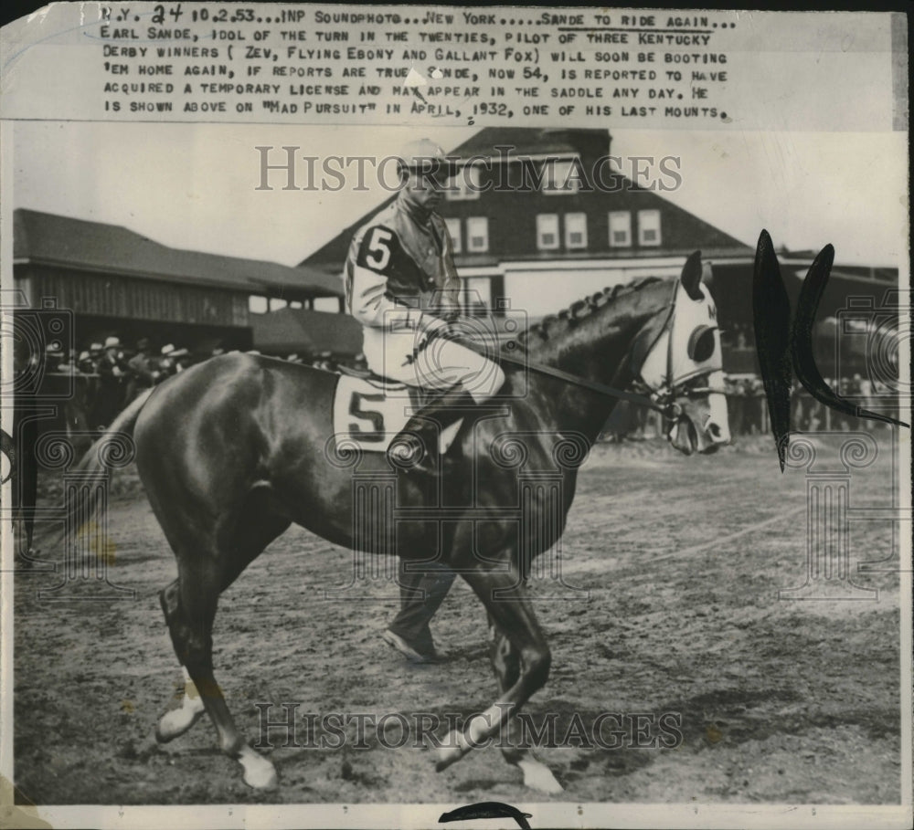 1953 Press Photo Eark Sande to Ride again horses - Historic Images