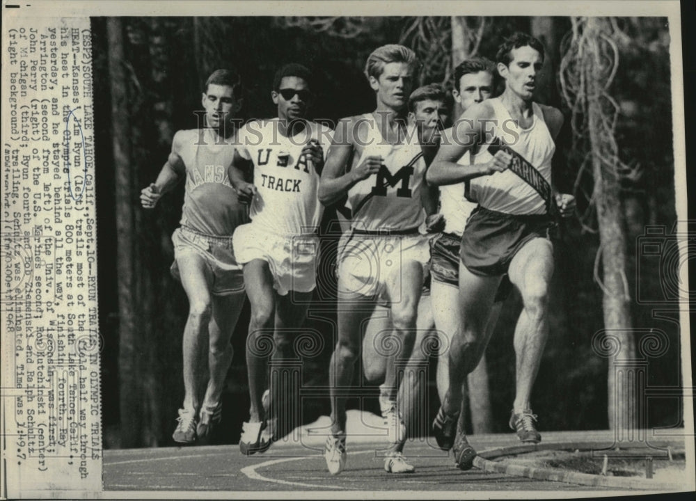 1968 Press Photo Jim Ryum Olympic Trials 800 meter race Ray Arrington, John - Historic Images