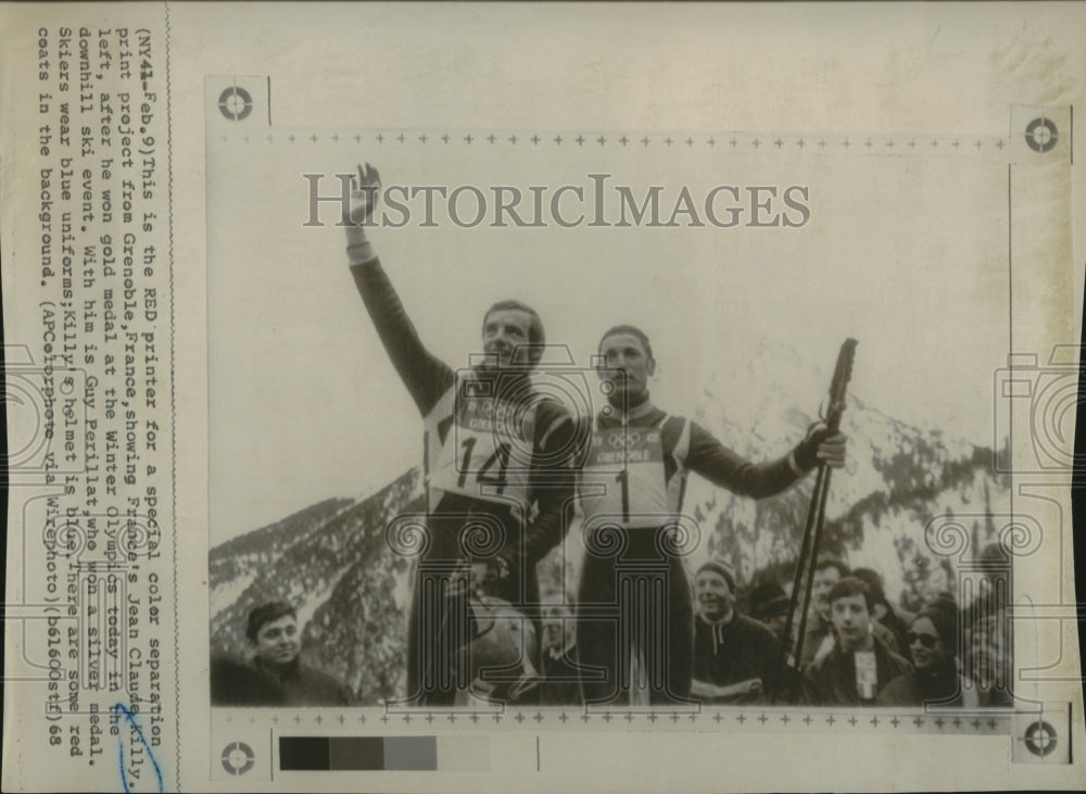 1968 Press Photo Olympic skiers Jean Claude Killy, Guy Perillat - Historic Images