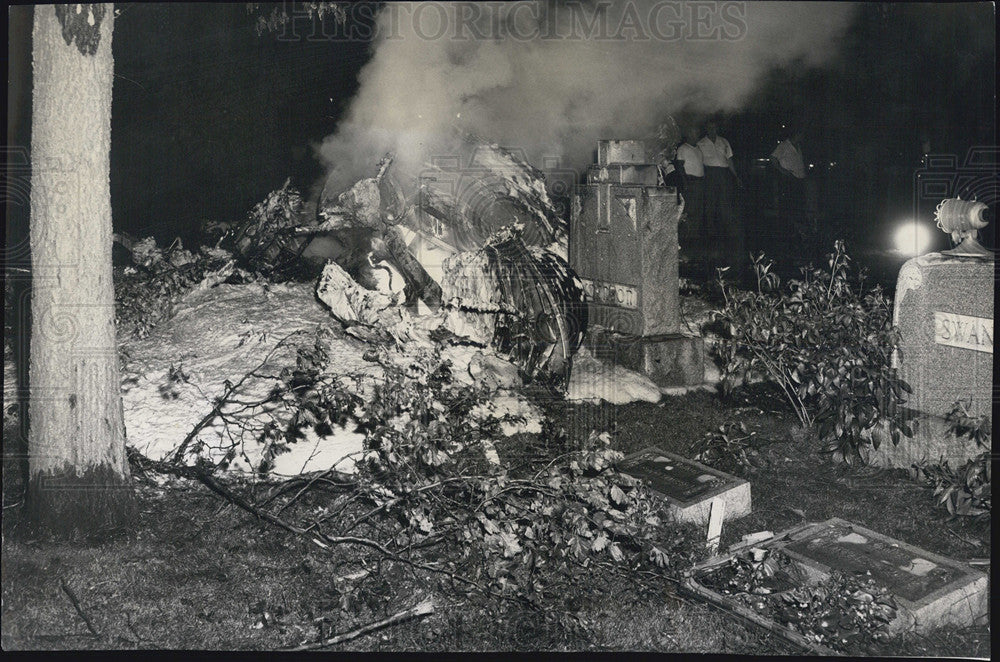1960 Wreckage of helicopter crash in Forest Home Cemetary - Historic Images