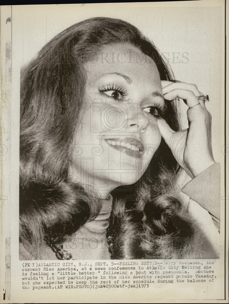 1973 Miss America Terry Meeuwaen Recovering from Pneumonia - Historic Images