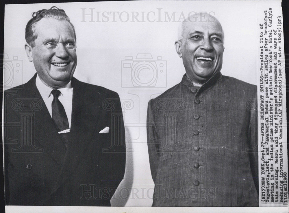 1960 Press Photo President Tito of Yugoslavia &amp; Prime minister Nehriu of India - Historic Images