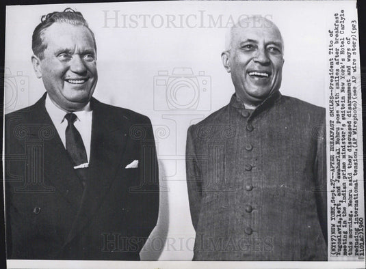 1960 Press Photo President Tito of Yugoslavia & Prime minister Nehriu of India - Historic Images