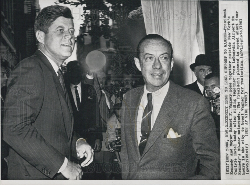 1961 Press Photo President Kennedy and Mayor Robert Wagner in New York - Historic Images
