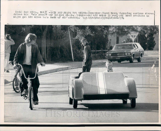 1974 San Diego CA Air Powered Car Press Photo - Historic Images