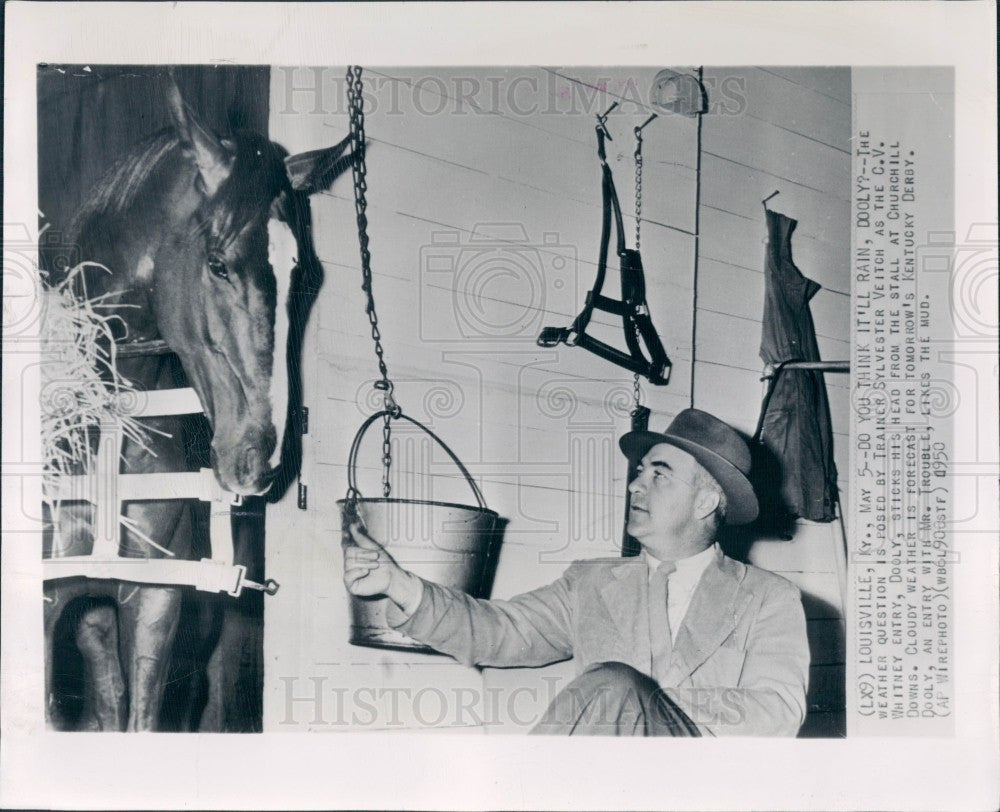 1950 Derby Horse Dooly w/ Trainer Press Photo - Historic Images