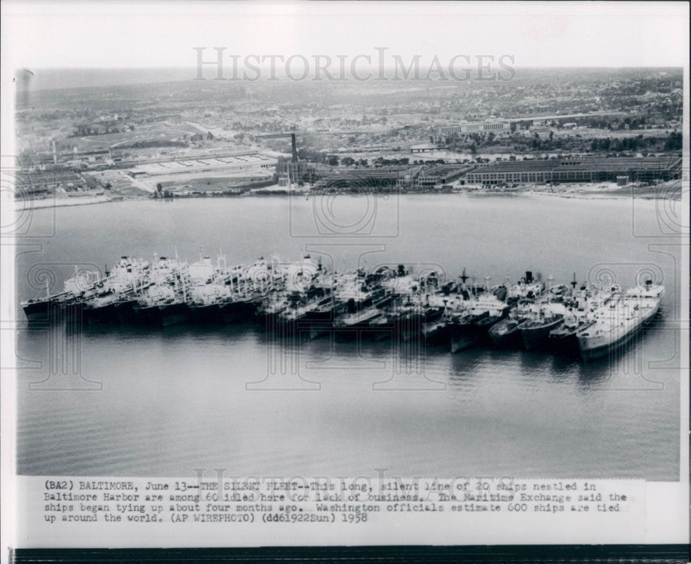 1958 Baltimore MD Idle Ships Press Photo - Historic Images