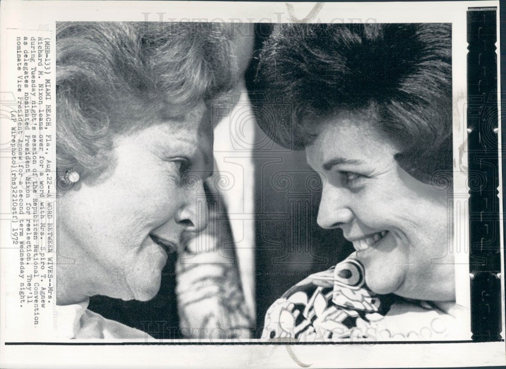 1972 Pat Nixon Judy Agnew Press Photo - Historic Images