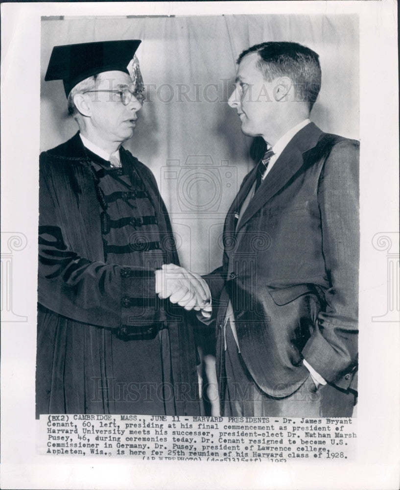 1953 Harvard Pres N Pusey J Conant Press Photo - Historic Images