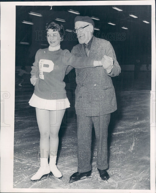 1958 Detroit, MI Ice Skater Alice Quessy Press Photo - Historic Images