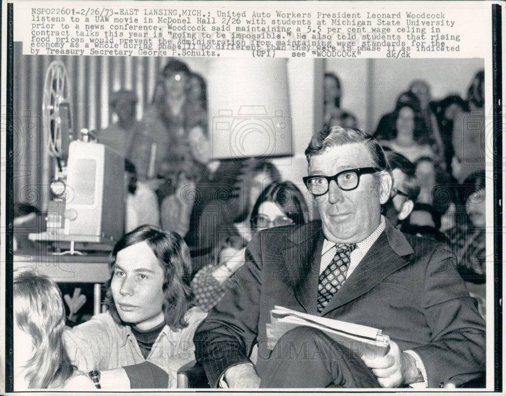 1973 Detroit UAW Pres Leonard Woodcock Press Photo - Historic Images