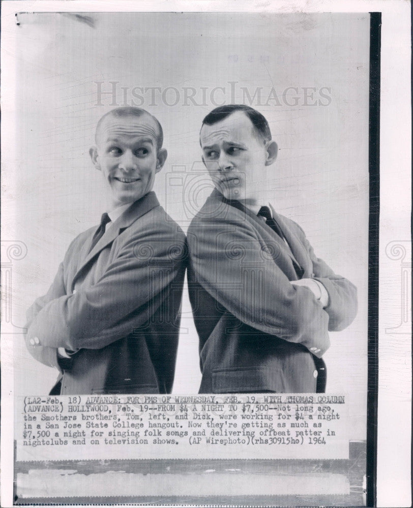 1964 Comedians The Smothers Brothers Press Photo - Historic Images