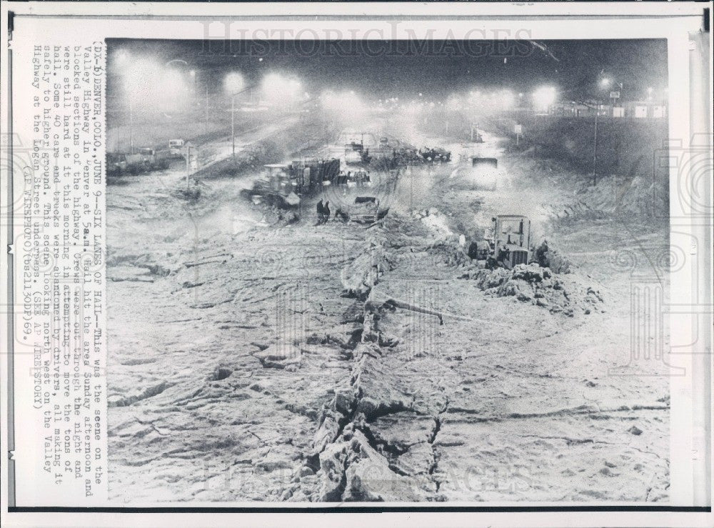 1969 Denver CO Huge Hail Storm Press Photo - Historic Images