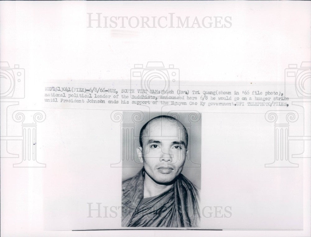 1966 Vietnam Buddhist Leader Quang Press Photo - Historic Images