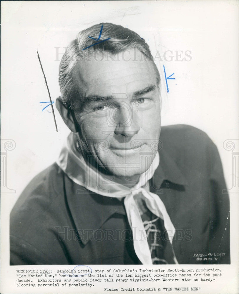 1955 Actor Randolph Scott Press Photo - Historic Images