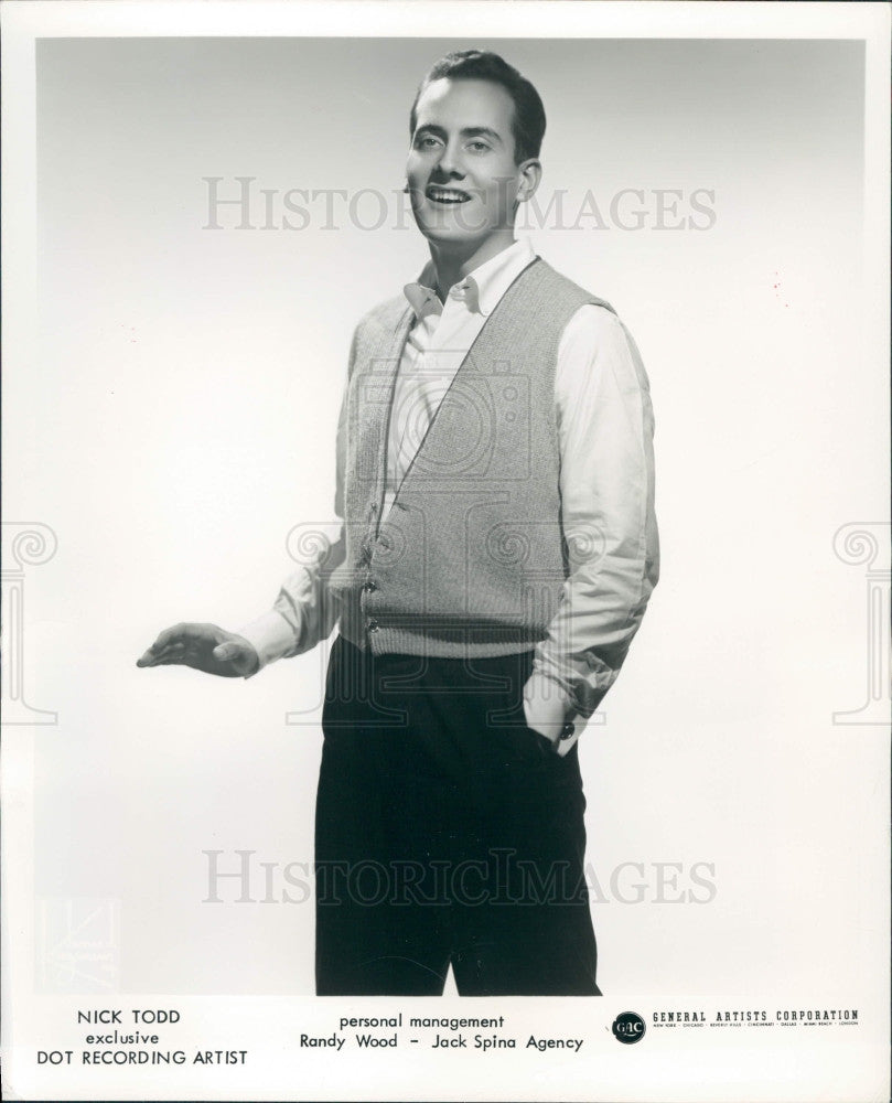 1958 Singer Nick Todd Press Photo - Historic Images