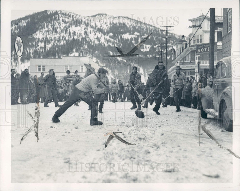 1948 Alberta Canada Playing Broom Ball Press Photo - Historic Images