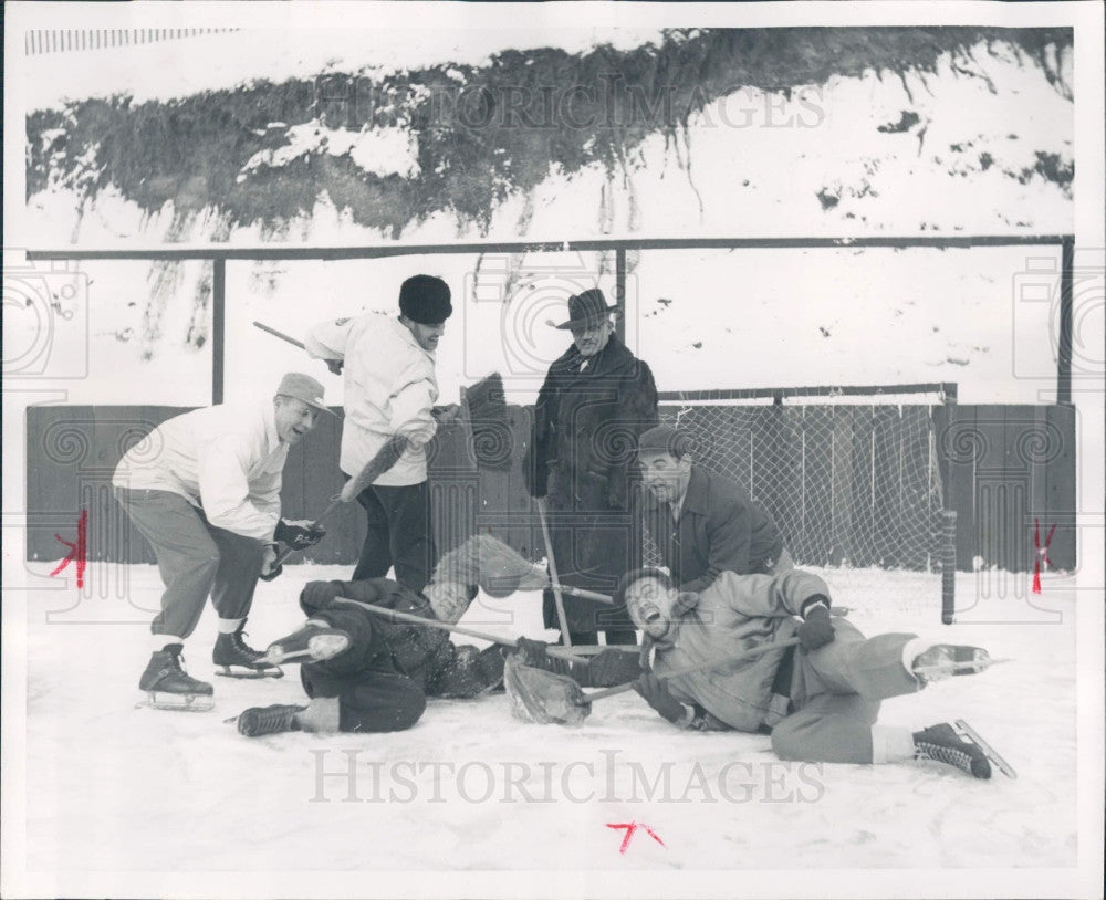 1952 Playing Broom Ball Press Photo - Historic Images