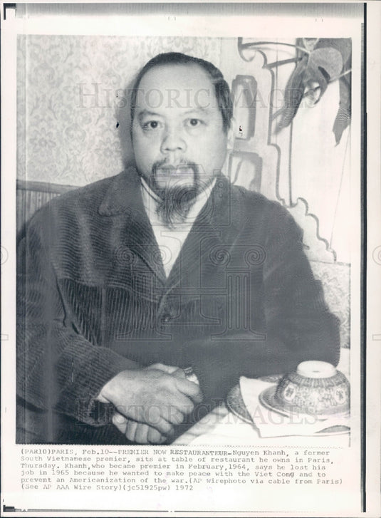 1972 South Vietnam Premier Nguyen Khanh Press Photo - Historic Images