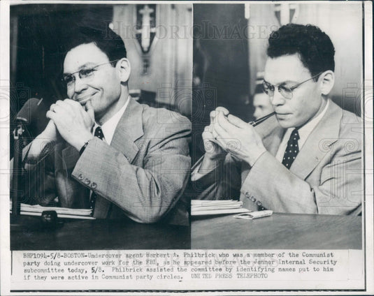 1953 FBI Undercover Agent Herbert Philbrick Press Photo - Historic Images