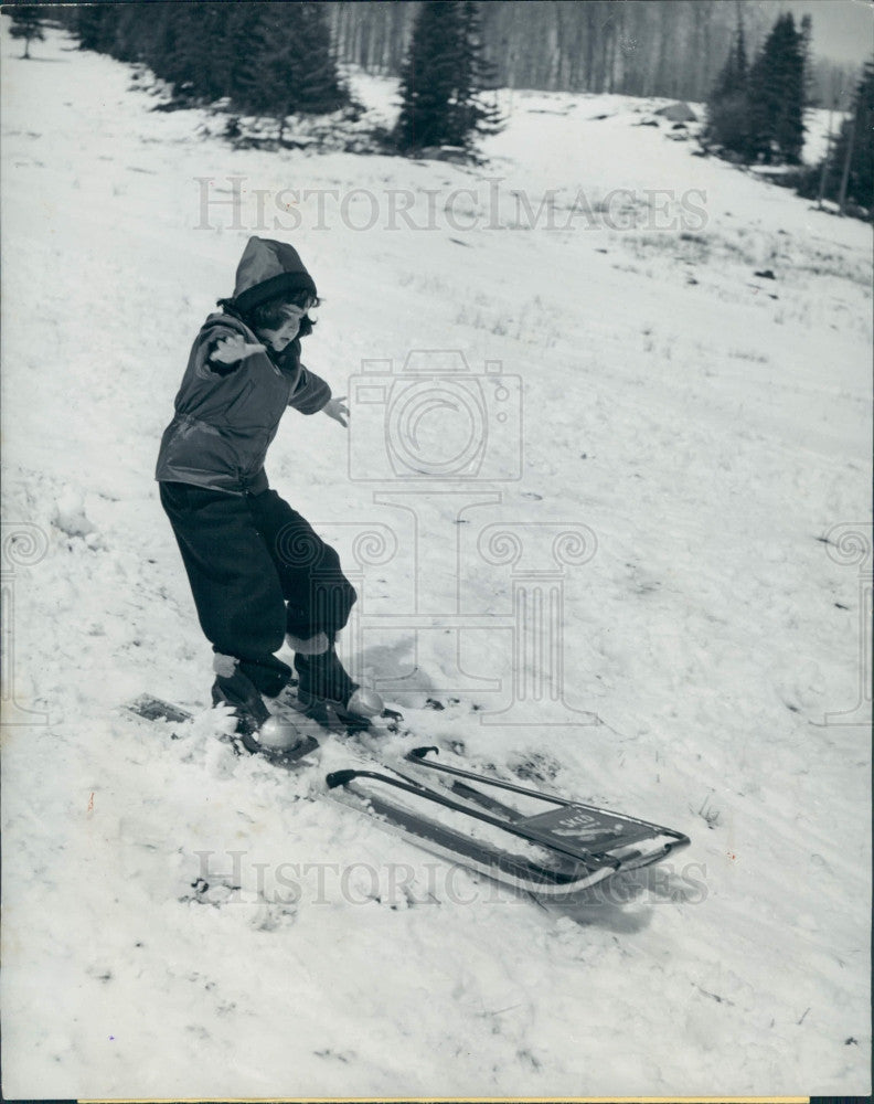 1950 Detroit Kids Sledding with Sked Press Photo - Historic Images