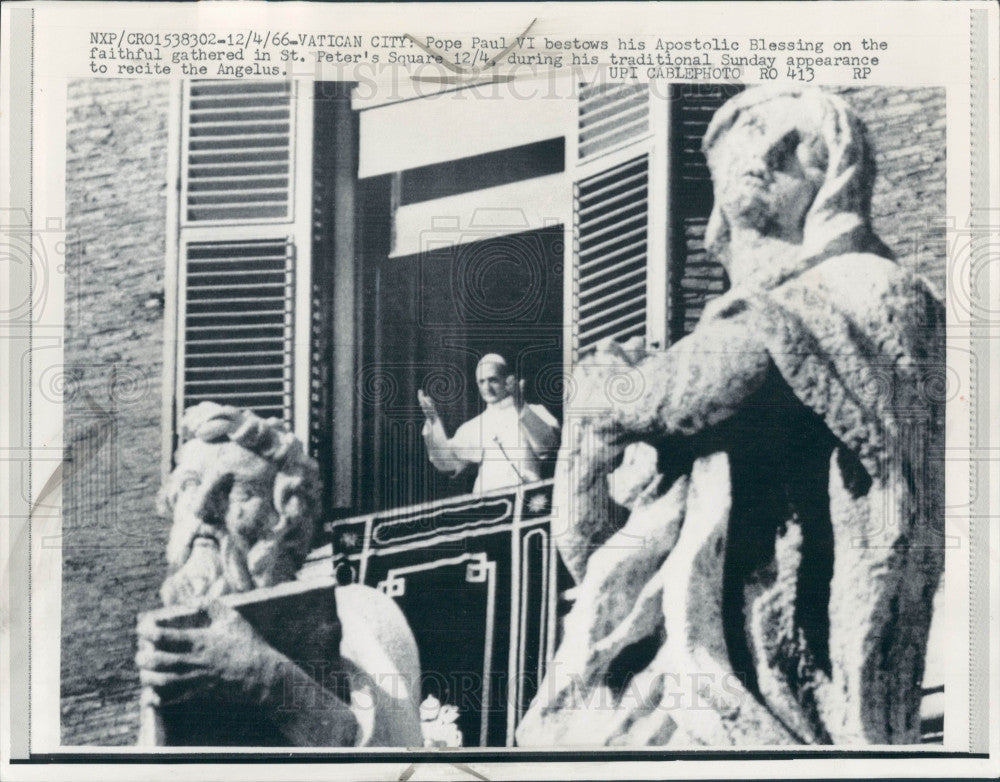 1966 Pope Paul VI Vatican City Press Photo - Historic Images