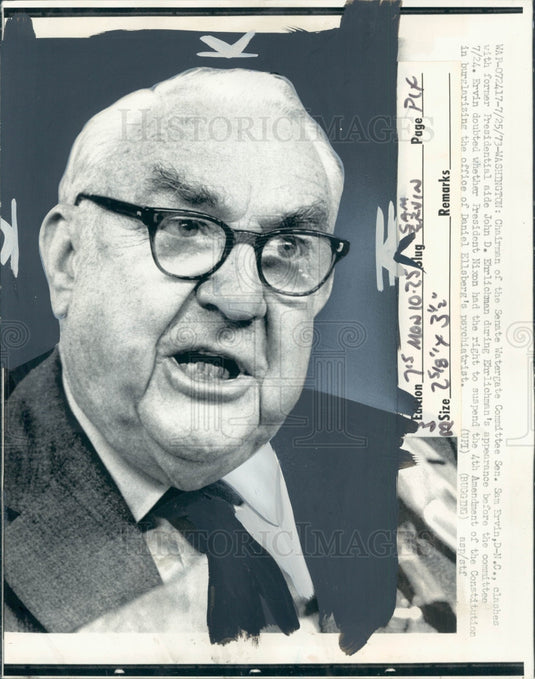1973 North Carolina Senator Sam Ervin Press Photo - Historic Images