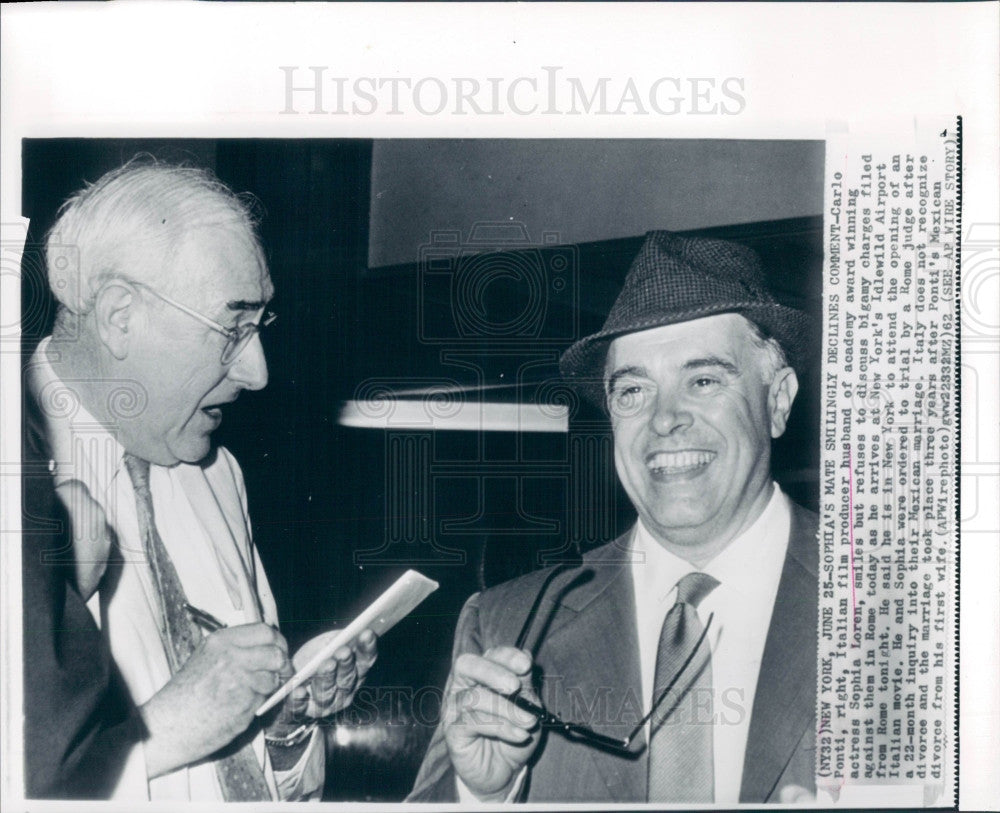 1962 Film Producer Carlo Ponti Press Photo - Historic Images