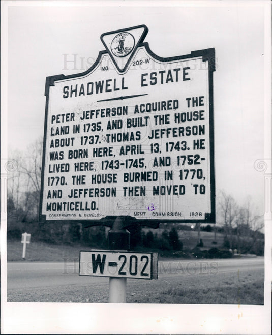 1961 Charlottesville VA Jefferson Birthsite Press Photo - Historic Images