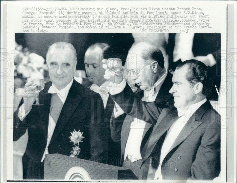 1970 French Pres Pompidou US Pres Nixon Press Photo - Historic Images