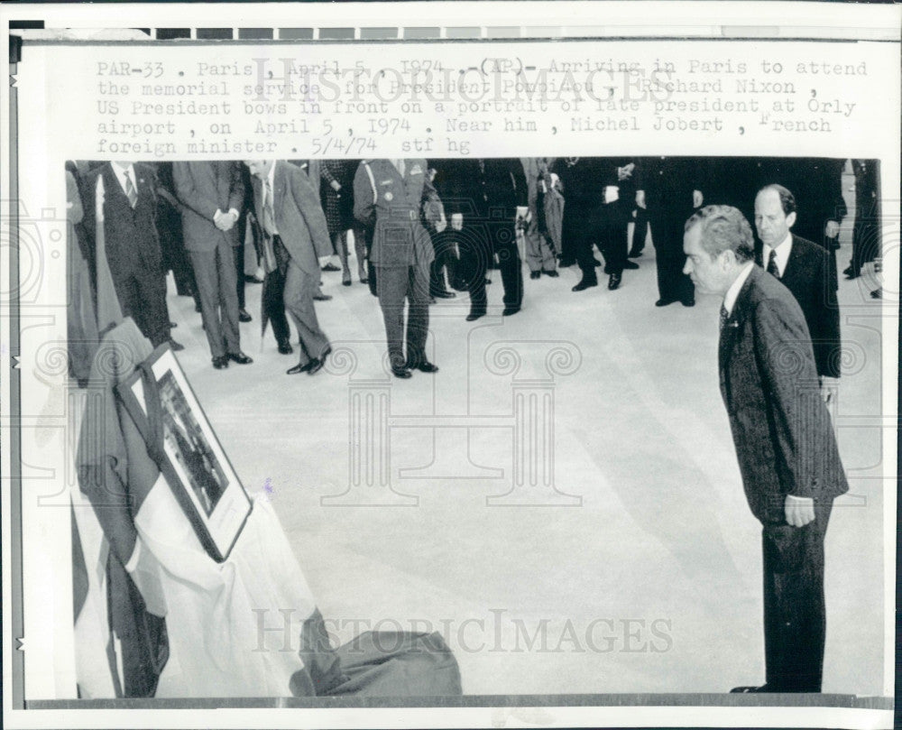 1974 US Pres Nixon Memorial French Pres Pompidou Photo - Historic Images