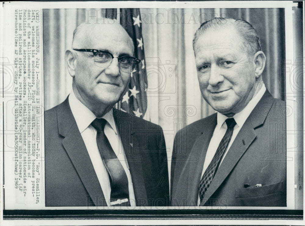 1969 Labor Leader Floyd Smith IAM Pres Press Photo - Historic Images