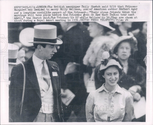 1951 British Prince Margaret & Wm Wallace Press Photo - Historic Images