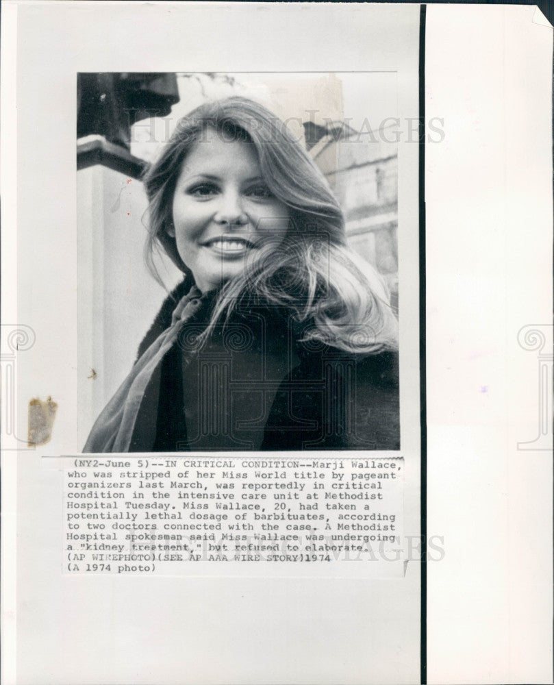 1974 Miss World Marji Wallace Press Photo - Historic Images